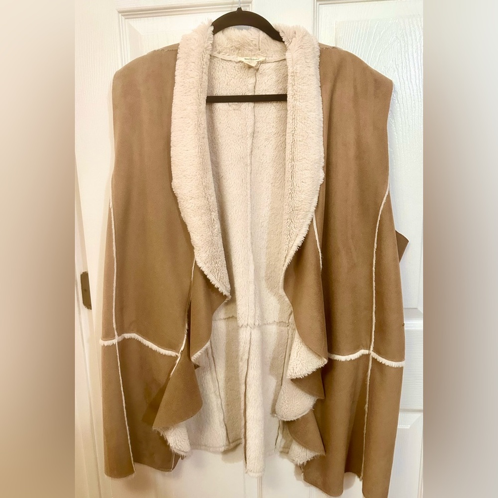 Westbound Brown and Cream Open Vest, gently worn, size 2X